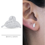 Leaf Flat Back Stud Earrings in Solid 14k White Gold