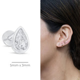 Pear Cut Cubic Zirconia Flat Back Stud Earrings in Solid 14k White Gold