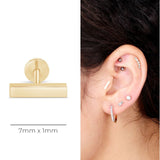 Gold Bar Flat Back Stud Earrings in Solid 14k Yellow Gold