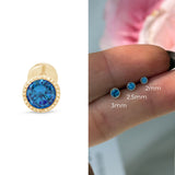 London Blue Topaz Flat Back Stud Earrings Milgrain Set in Solid 14k Yellow Gold