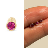 Ruby Flat Back Stud Earrings Milgrain Set in Solid 14k Yellow Gold