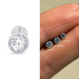 Gemstone Flat Back Stud Earrings Milgrain Set in Solid 14k White Gold