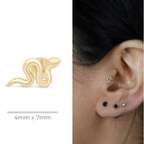 Snake Flat Back Stud Earrings in Solid 14k Yellow Gold