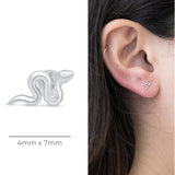 Snake Flat Back Stud Earrings in Solid 14k White Gold