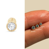 Gemstone Flat Back Stud Earrings Milgrain Set in Solid 14k Yellow Gold