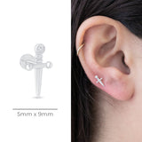 Dagger Flat Back Stud Earrings in Solid 14k White Gold