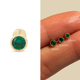 Emerald Flat Back Stud Earrings Milgrain Set in Solid 14k Yellow Gold