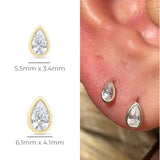 Pear Gemstone Flat Back Stud Earrings Bezel Set in Solid 14k Yellow Gold