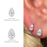Pear Gemstone Flat Back Stud Earrings Bezel Set in Solid 14k White Gold