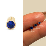 Blue Sapphire Flat Back Stud Earrings Milgrain Set in Solid 14k Yellow Gold