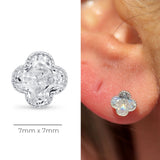 Gemstone Clover Flat Back Stud Earrings Milgrain Set in Solid 14k White Gold