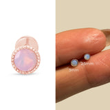Pink Opal Flat Back Stud Earrings Milgrain Set in Solid 14k Rose Gold