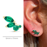 Green Emerald Marquise Wing Flat Back Stud Earrings in Solid 14k Yellow Gold