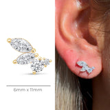 Marquise Angel Wing Flat Back Stud Earrings in Solid 14k Yellow Gold