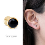 Round Cabochon Black Onyx Flat Back Stud Earrings Bezel Set in Solid 14k Yellow Gold