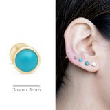 Round Turquoise Cabochon Flat Back Stud Earrings Bezel Set in Solid 14k Yellow Gold
