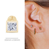 Princess Cut Gemstone Flat Back Stud Earrings Bezel Set Solid 14k Yellow Gold