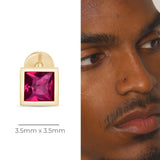 Princess Cut Pink Ruby Flat Back Stud Earrings Bezel Set in Solid 14k Yellow Gold