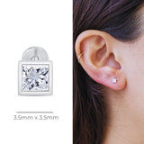 Princess Cut Gemstone Flat Back Stud Earrings Bezel Set in Solid 14k White Gold