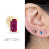 Ruby Baguette Flat Back Stud Earrings in Solid 14k Yellow Gold