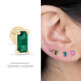 Emerald Baguette Flat Back Stud Earrings in Solid 14k Yellow Gold