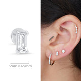 Diamond Baguette Flat Back Stud Earrings in Solid 14k White Gold