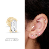 Diamond Baguette Flat Back Stud Earrings in Solid 14k Yellow Gold