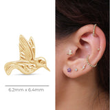 Hummingbird Flat Back Stud Earrings in Solid 14k Yellow Gold