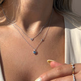 Diamond Heart Station Necklace in Solid 14k White Gold