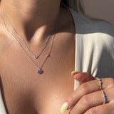 Diamond Heart Station Necklace in Solid 14k White Gold