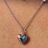 Bubble Heart and Diamond Station Necklace in Solid 14k White Gold