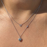 Diamond Heart Station Necklace in Solid 14k White Gold