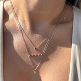 Ruby Station Necklace Bezel Set in Solid 14k Yellow Gold