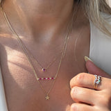 Ruby Station Necklace Bezel Set in Solid 14k Yellow Gold