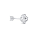 Gemstone Clover Flat Back Stud Earrings Milgrain Set in Solid 14k White Gold