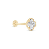 Gemstone Clover Flat Back Stud Earrings Milgrain Set in Solid 14k Yellow Gold