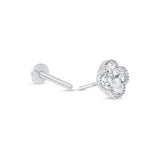 Gemstone Clover Flat Back Stud Earrings Milgrain Set in Solid 14k White Gold