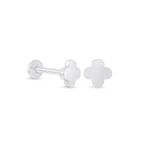 Gold Clover Flat Back Stud Earrings in Solid 14k White Gold