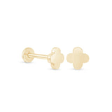 Gold Clover Flat Back Stud Earrings in Solid 14k Yellow Gold