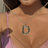 Radiant-Cut Initial Pendant in Solid 10k Yellow Gold - D