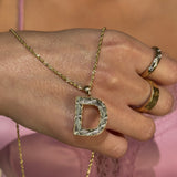 Radiant-Cut Initial Pendant in Solid 10k Yellow Gold - D