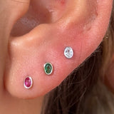 Oval Pink Ruby Flat Back Stud Earrings Bezel Set in Solid 14k Yellow Gold