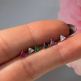 Triangle Cut Emerald Flat Back Stud Earrings in Solid 14k Yellow Gold