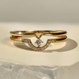 Diamond Curve Double Layer Band in Solid 14k Yellow Gold