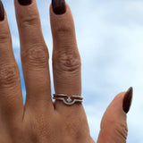 Diamond Curve Double Layer Band in Solid 14k White Gold