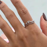 Diamond Curve Double Layer Band in Solid 14k White Gold