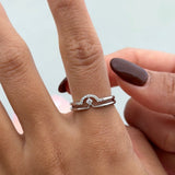 Diamond Curve Double Layer Band in Solid 14k White Gold