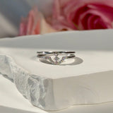 Diamond Curve Double Layer Band in Solid 14k White Gold