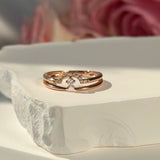 Diamond Curve Double Layer Band in Solid 14k Rose Gold