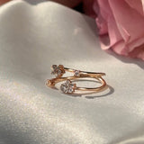 Floating Diamond Flower Wrap Ring in Solid 14k Rose Gold